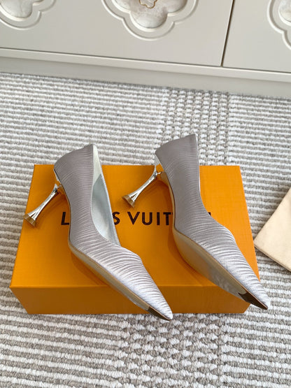 LOUIS VUITTON BLOSSOM PUMP 7 CM IN SILVER IMPORTED STRIPED SILK SATIN