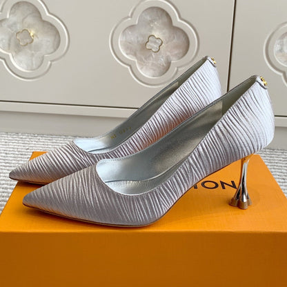 LOUIS VUITTON BLOSSOM PUMP 7 CM IN SILVER IMPORTED STRIPED SILK SATIN