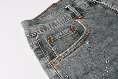Purple Brand Crystal Diamond Denim Shorts #5093