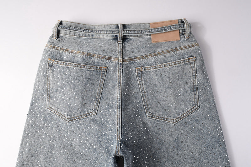 Purple Brand Crystal Diamond Denim Shorts #5096