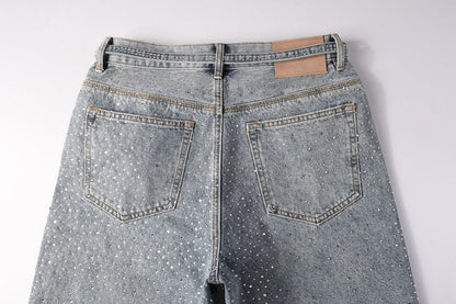 Purple Brand Crystal Diamond Denim Shorts #5096