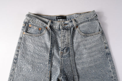 Purple Brand Crystal Diamond Denim Shorts #5096