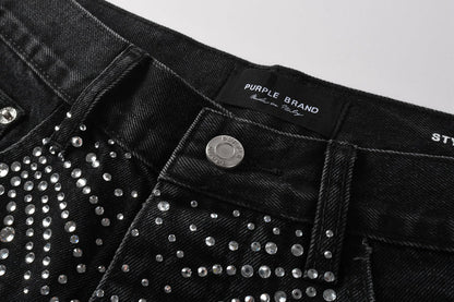 Purple Brand Crystal Diamond Denim Shorts #5099