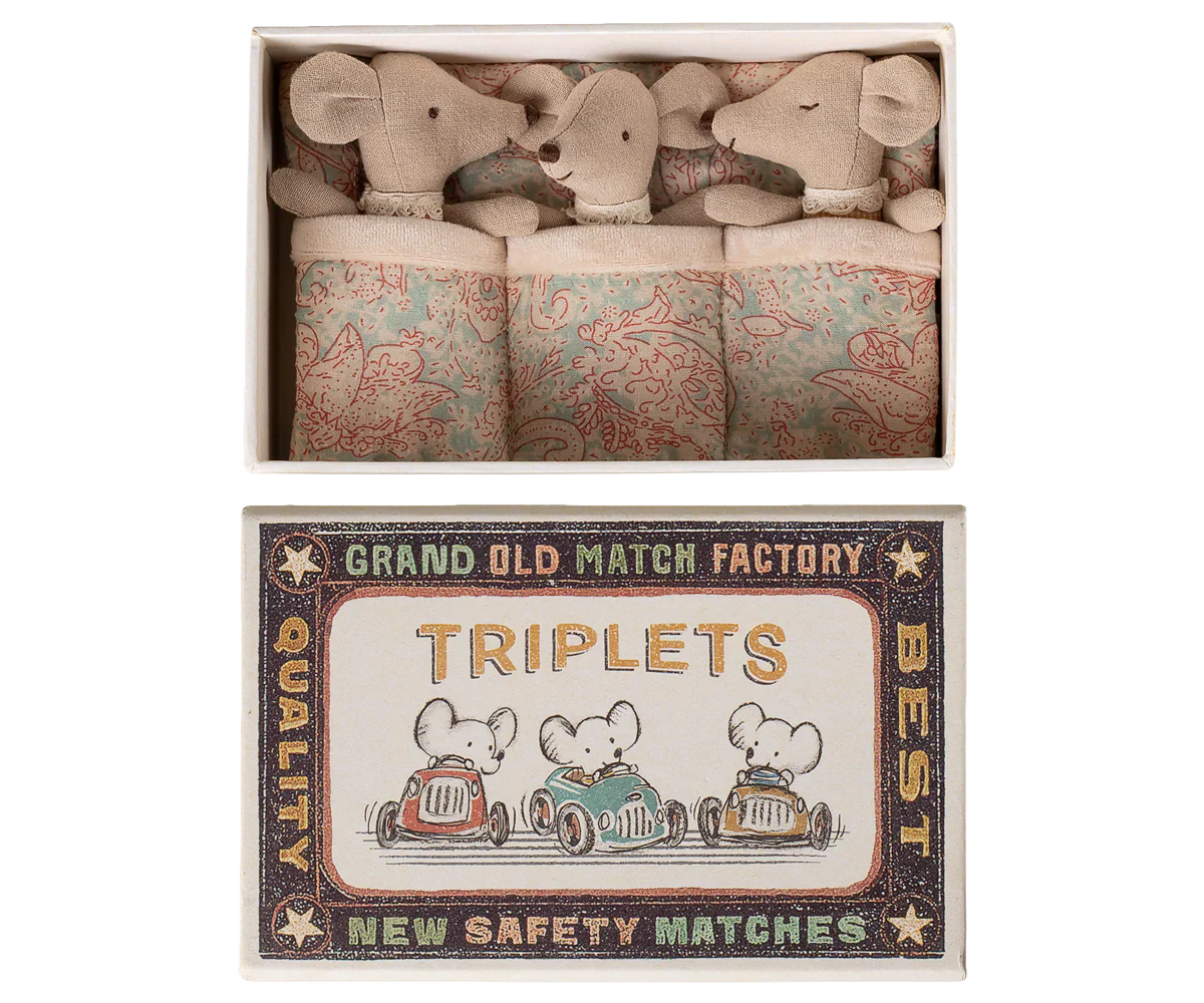 Maileg baby triplets in a matchbox - checked PRE-ORDER
