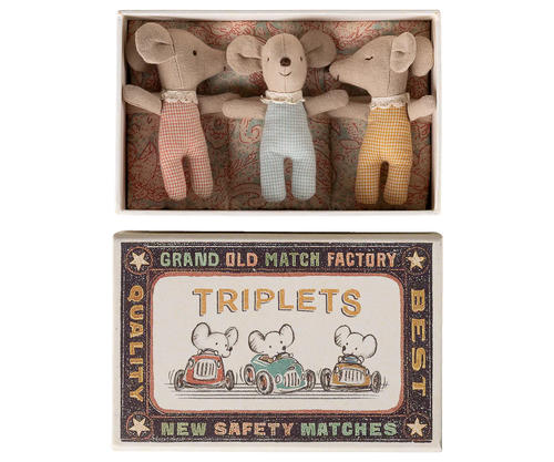 Maileg baby triplets in a matchbox - checked PRE-ORDER