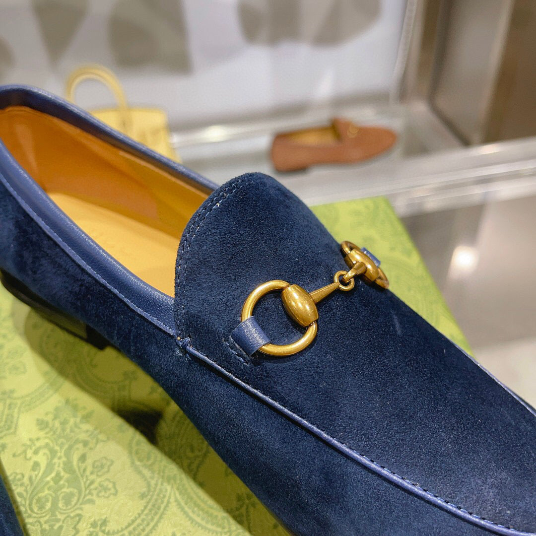 GUCCI HORSEBIT LOAFERS NAVY BLUE SUEDE GHW