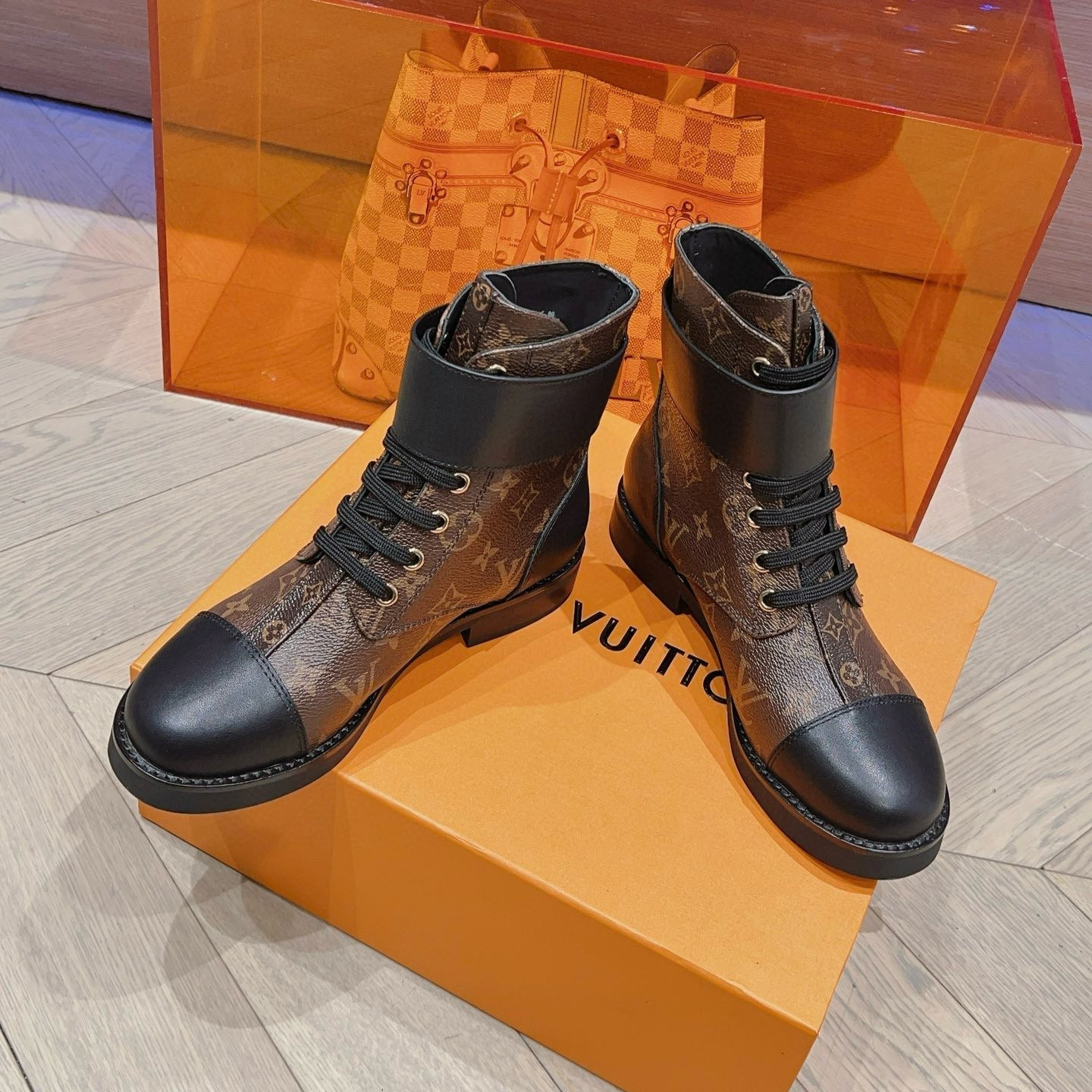 LOUIS VUITTON LV BOOTS IN BROWN MONOGRAM CANVAS MIX CALFSKIN