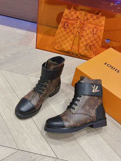LOUIS VUITTON LV BOOTS IN BROWN MONOGRAM CANVAS MIX CALFSKIN