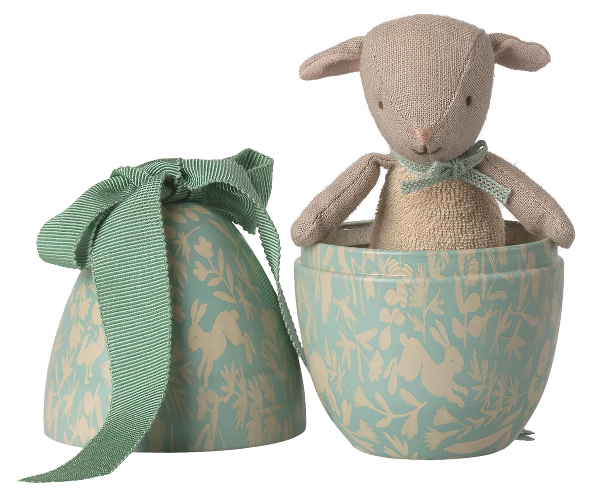 Maileg Easter egg with micro lamb, Small - Dusty mint *PRE-ORDER*