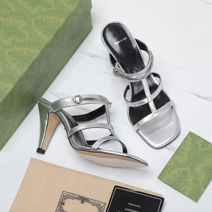 GUCCI SLIM HORSEBIT SLIDE SANDAL SILVER