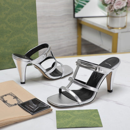 GUCCI SLIM HORSEBIT SLIDE SANDAL SILVER