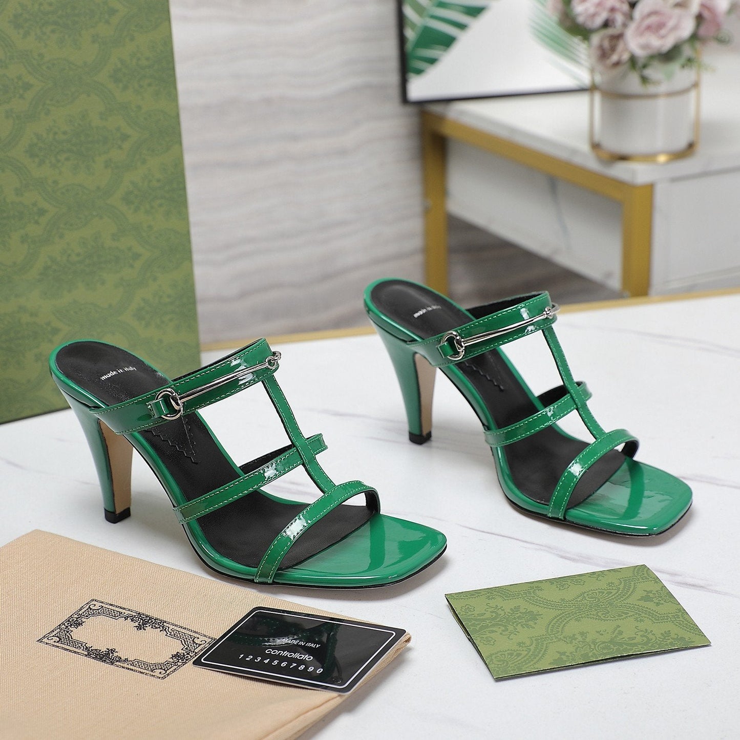 GUCCI SLIM HORSEBIT SLIDE SANDAL GREEN