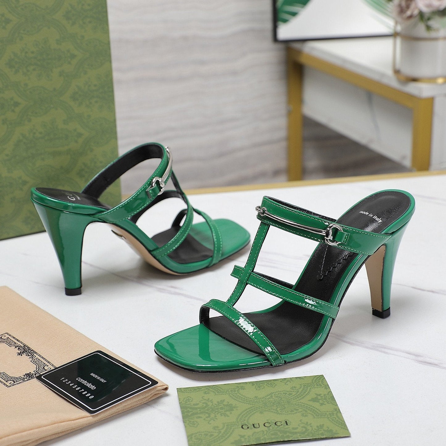 GUCCI SLIM HORSEBIT SLIDE SANDAL GREEN