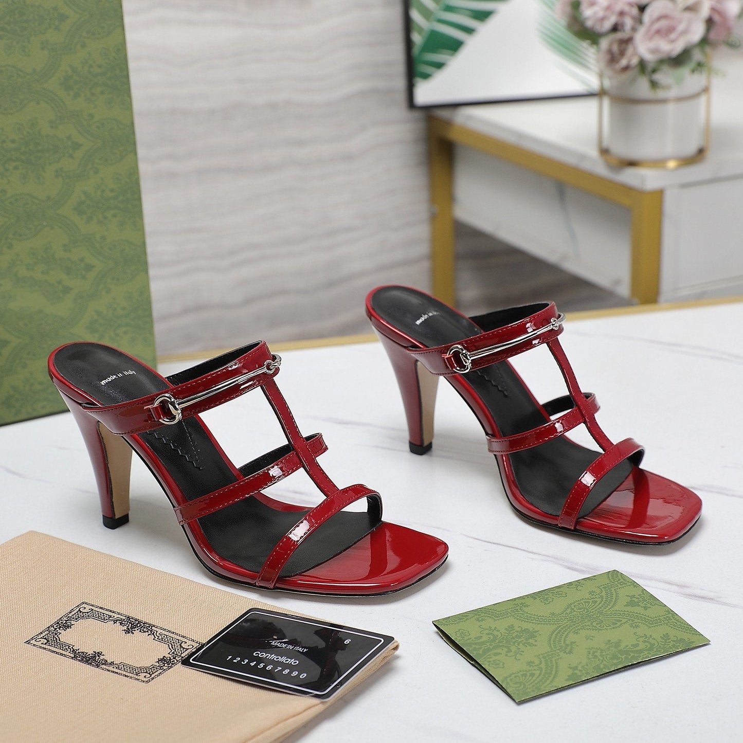 GUCCI SLIM HORSEBIT SLIDE SANDAL RED