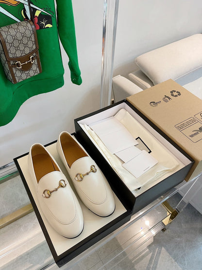 GUCCI LOAFERS MULES WHITE BROWN SOLE