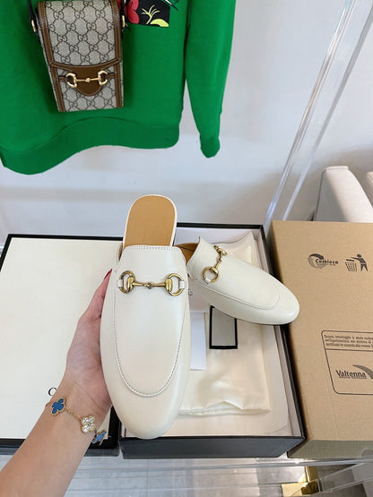 GUCCI SLIPPER MULES WHITE