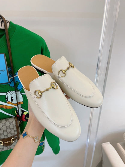 GUCCI SLIPPER MULES WHITE