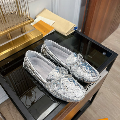 LOUIS VUITTON LV GLORIA FLAT LOAFER LOGO STAMPING SILVER
