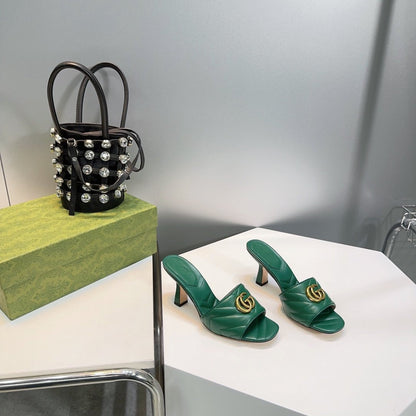 GUCCI SANDALS HIGH-HEELED GREEN