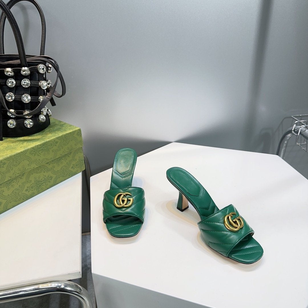 GUCCI SANDALS HIGH-HEELED GREEN