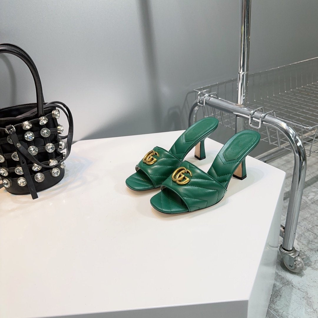 GUCCI SANDALS HIGH-HEELED GREEN