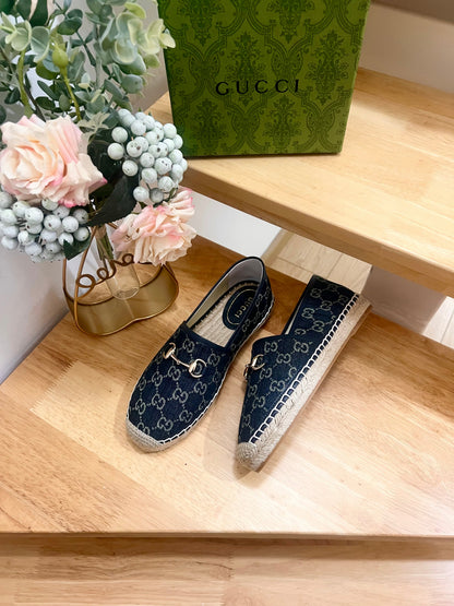 GUCCI WOMEN'S ESPADRILLE WITH HORSEBIT IN NAVY BLUE DENIM
