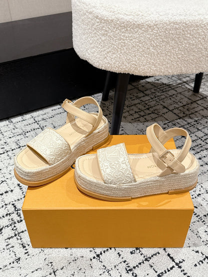 LOUIS VUITTON LV PLATFORM ESPADRILLE SANDALS 25S IN BEIGE FABRIC
