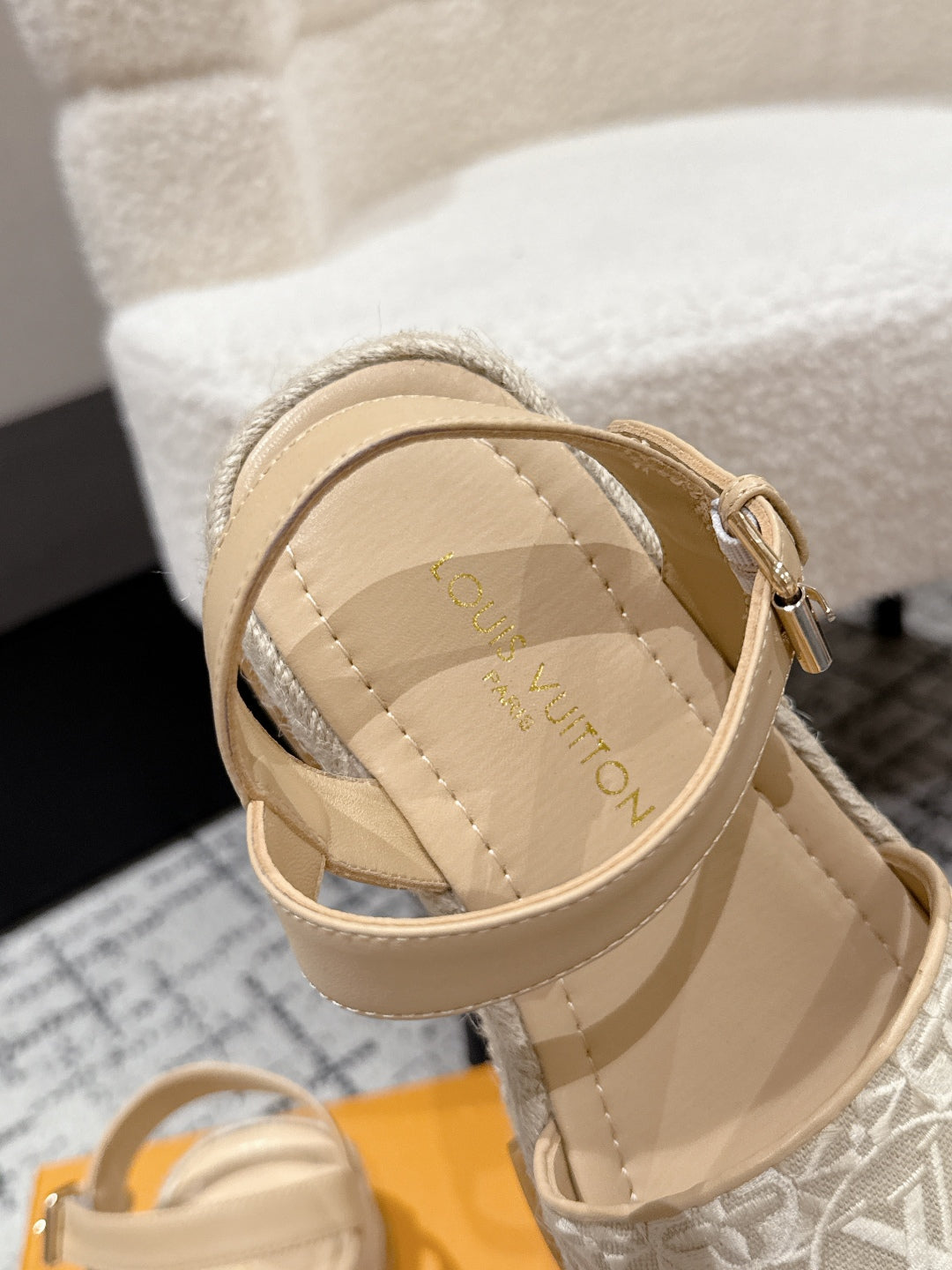 LOUIS VUITTON LV PLATFORM ESPADRILLE SANDALS 25S IN BEIGE FABRIC