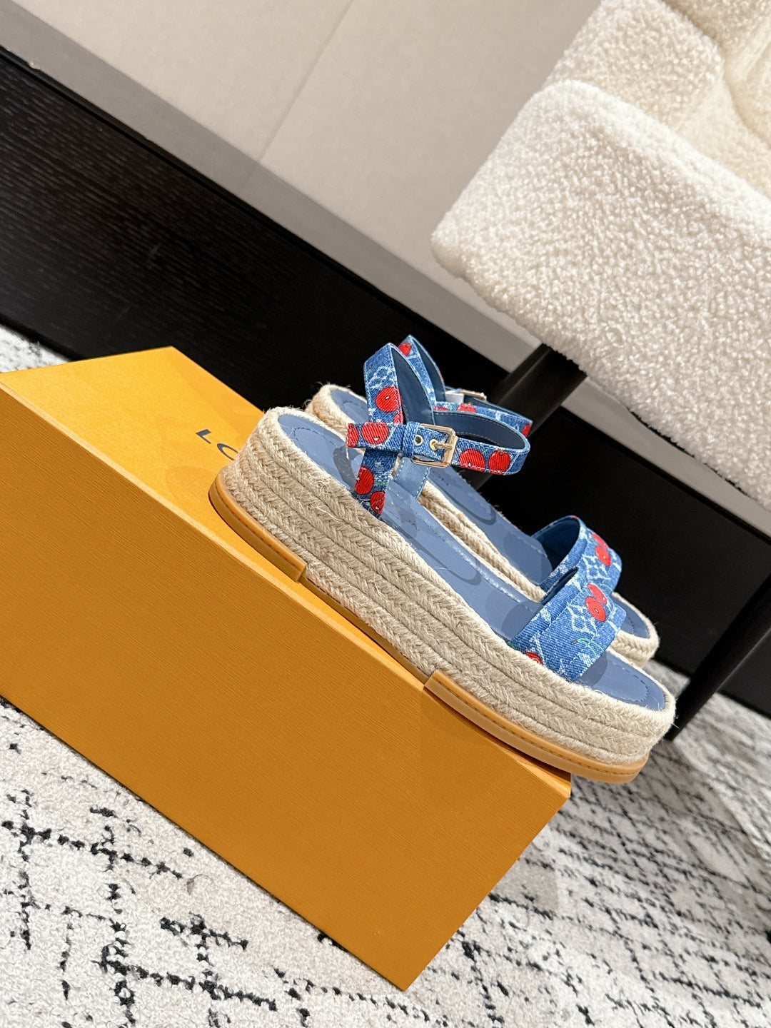 LOUIS VUITTON LV PLATFORM ESPADRILLE SANDALS 25S IN BLUE DENIM