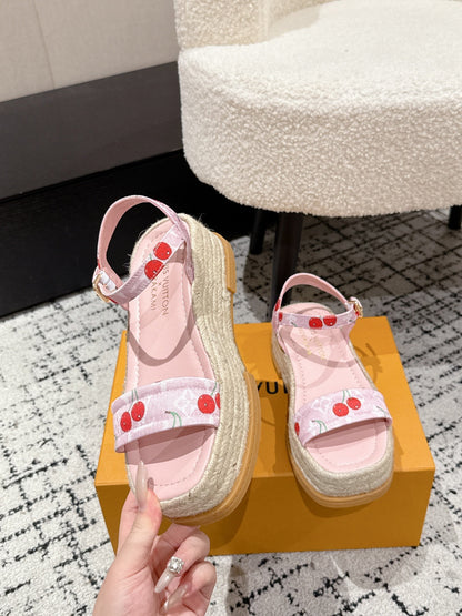 LOUIS VUITTON LV PLATFORM ESPADRILLE SANDALS 25S IN LIGHT PINK DENIM