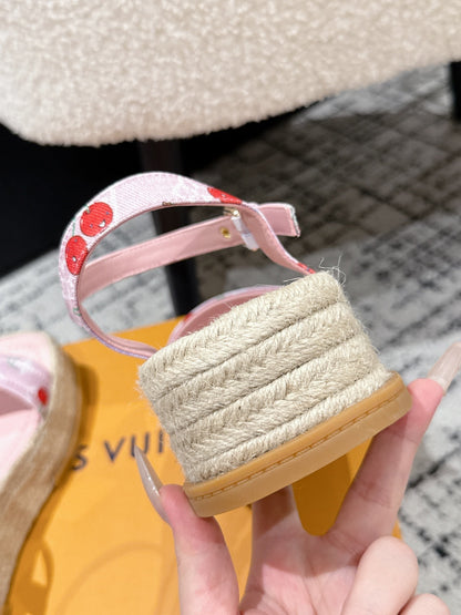 LOUIS VUITTON LV PLATFORM ESPADRILLE SANDALS 25S IN LIGHT PINK DENIM