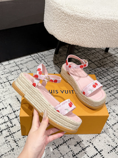 LOUIS VUITTON LV PLATFORM ESPADRILLE SANDALS 25S IN LIGHT PINK DENIM