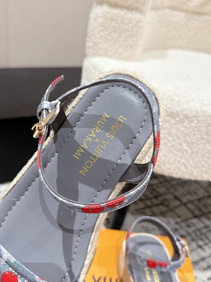 LOUIS VUITTON LV PLATFORM ESPADRILLE SANDALS 25S IN GREY DENIM