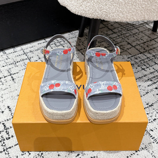 LOUIS VUITTON LV PLATFORM ESPADRILLE SANDALS 25S IN GREY DENIM