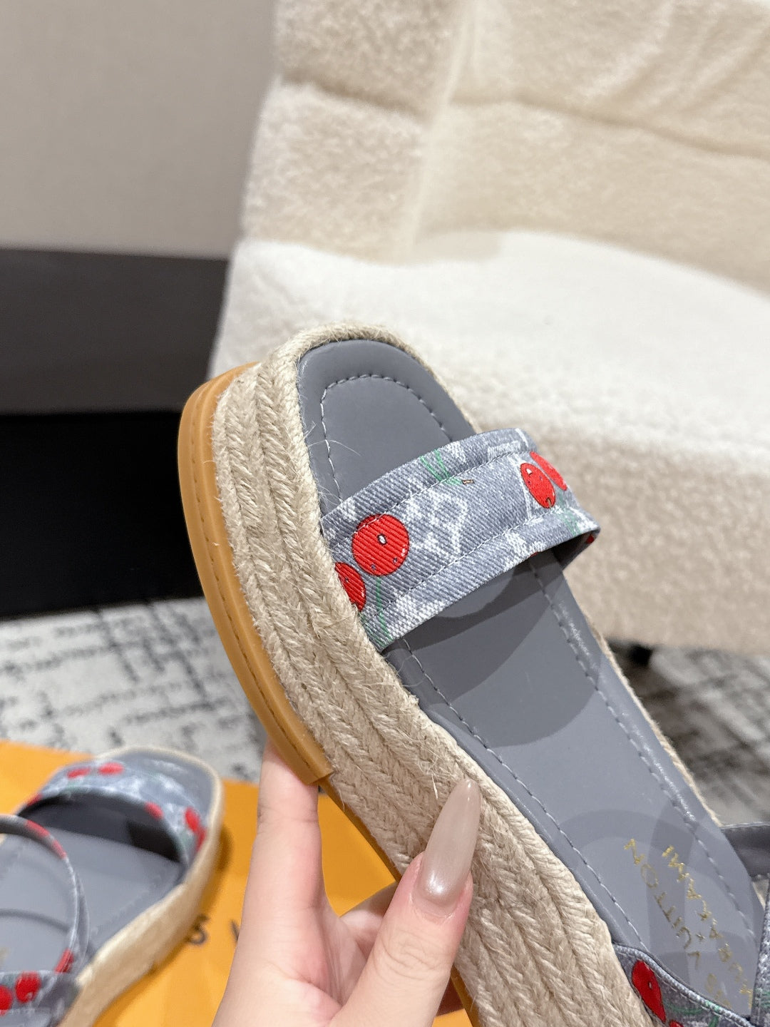 LOUIS VUITTON LV PLATFORM ESPADRILLE SANDALS 25S IN GREY DENIM