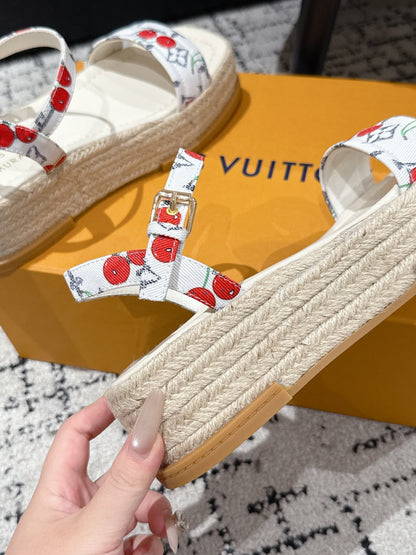 LOUIS VUITTON LV PLATFORM ESPADRILLE SANDALS 25S IN WHITE DENIM