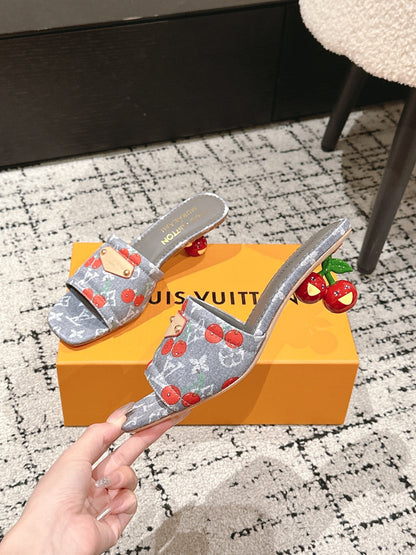 LOUIS VUITTON LV CHERRY HIGH HEELS 25S 55 MM IN GREY DENIM STYLE 7