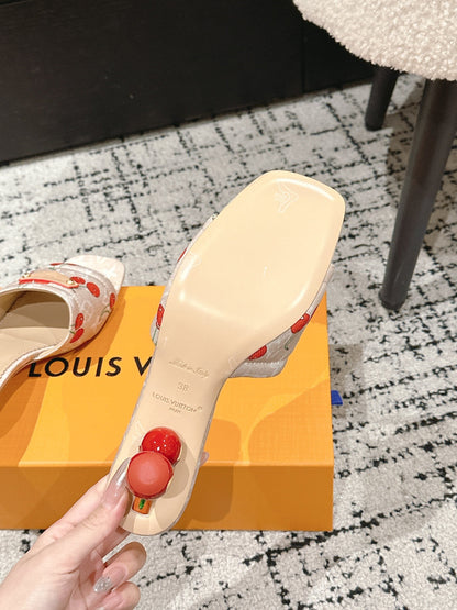 LOUIS VUITTON LV CHERRY HIGH HEELS 25S 55 MM IN NUDE DENIM STYLE 9