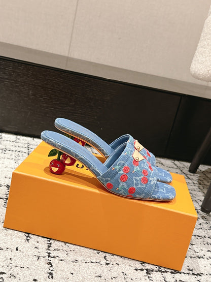 LOUIS VUITTON LV CHERRY HIGH HEELS 25S 55 MM IN BLUE DENIM STYLE 6