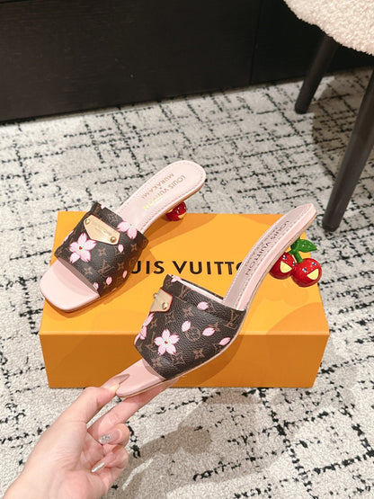 LOUIS VUITTON LV CHERRY HIGH HEELS 25S 55 MM IN DARK BROWN AND LIGHT PINK CALFSKIN STYLE 2