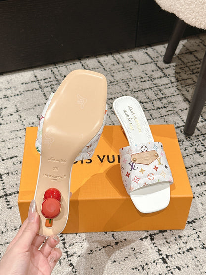 LOUIS VUITTON LV CHERRY HIGH HEELS 25S 55 MM IN WHITE CALFSKIN STYLE 13