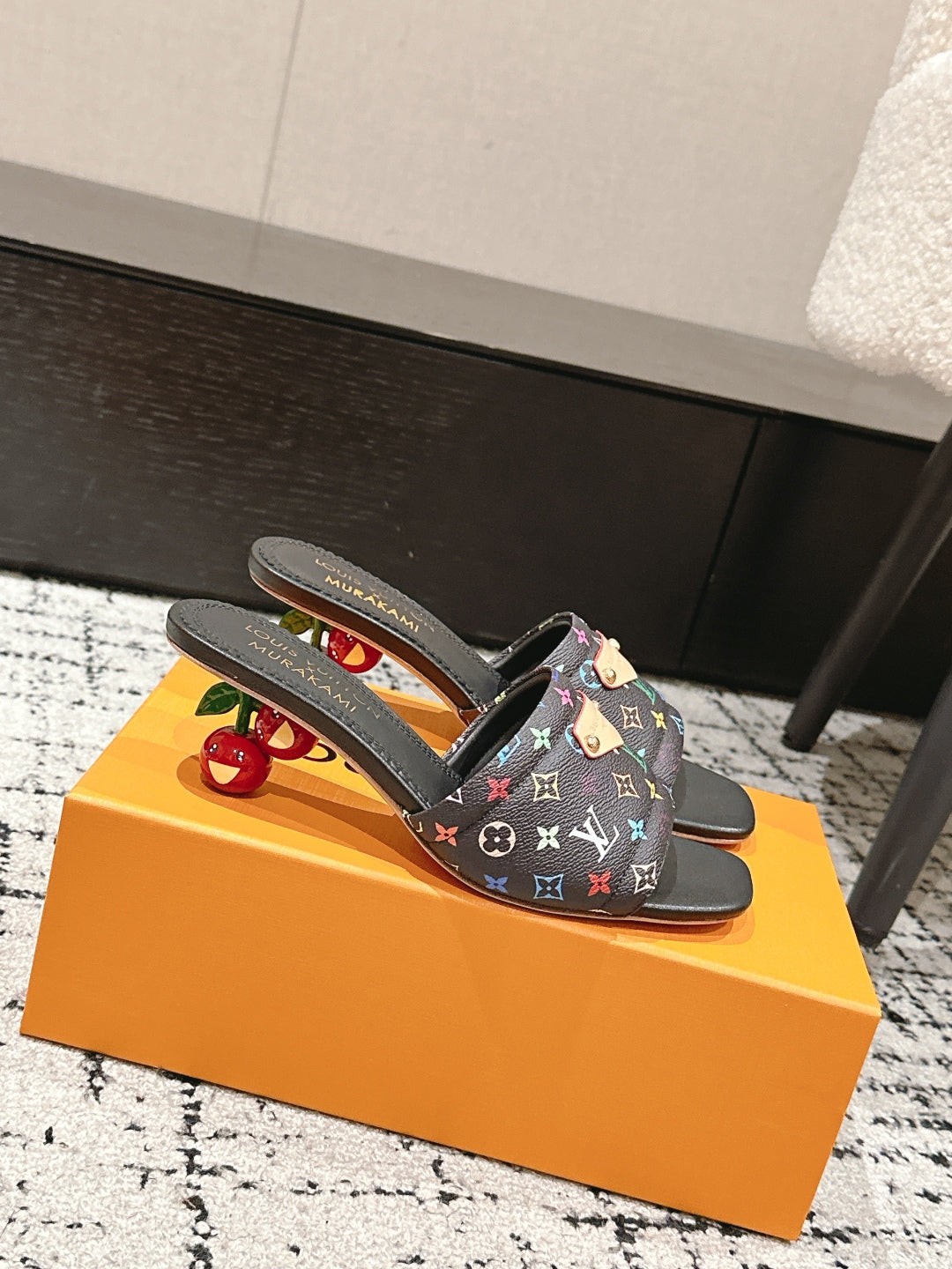 LOUIS VUITTON LV CHERRY HIGH HEELS 25S 55 MM IN BLACK CALFSKIN STYLE 14