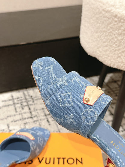 LOUIS VUITTON LV CHERRY HIGH HEELS 25S 55 MM IN BLUE DENIM STYLE 5