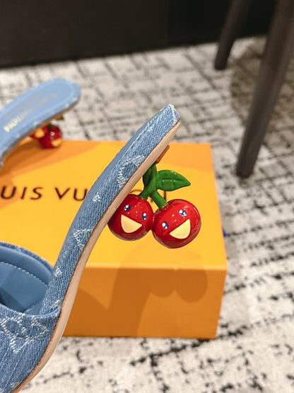 LOUIS VUITTON LV CHERRY HIGH HEELS 25S 55 MM IN BLUE DENIM STYLE 5