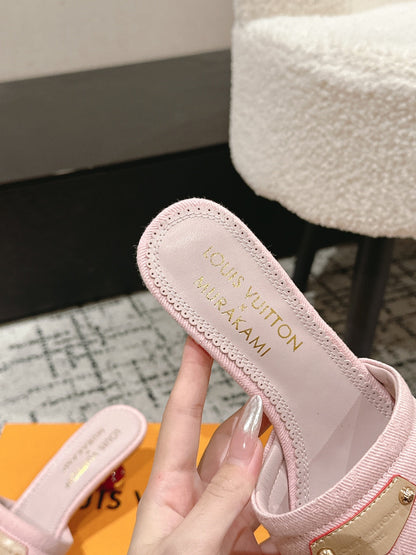 LOUIS VUITTON LV CHERRY HIGH HEELS 25S 55 MM IN LIGHT PINK DENIM STYLE 4
