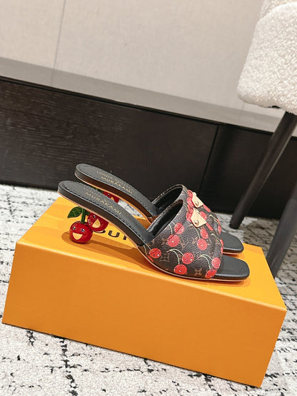 LOUIS VUITTON LV CHERRY HIGH HEELS 25S 55 MM IN DARK BROWN MIX BLACK CALFSKIN STYLE 12