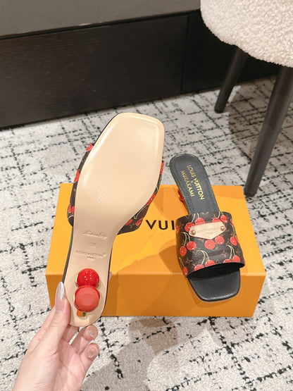 LOUIS VUITTON LV CHERRY HIGH HEELS 25S 55 MM IN DARK BROWN MIX BLACK CALFSKIN STYLE 12