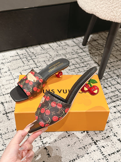 LOUIS VUITTON LV CHERRY HIGH HEELS 25S 55 MM IN DARK BROWN MIX BLACK CALFSKIN STYLE 12