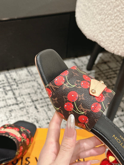 LOUIS VUITTON LV CHERRY HIGH HEELS 25S 55 MM IN DARK BROWN MIX BLACK CALFSKIN STYLE 12