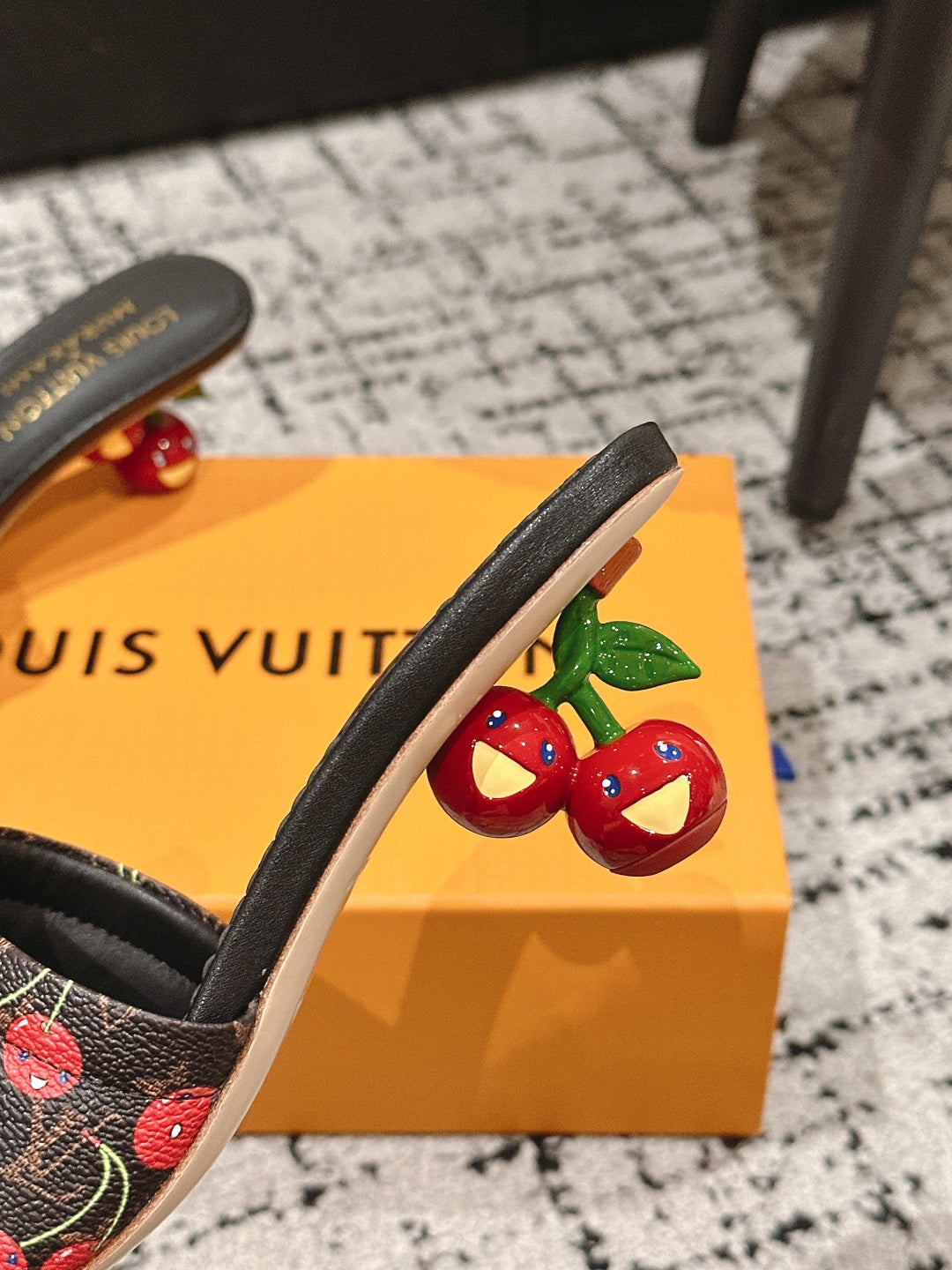 LOUIS VUITTON LV CHERRY HIGH HEELS 25S 55 MM IN DARK BROWN MIX BLACK CALFSKIN STYLE 12